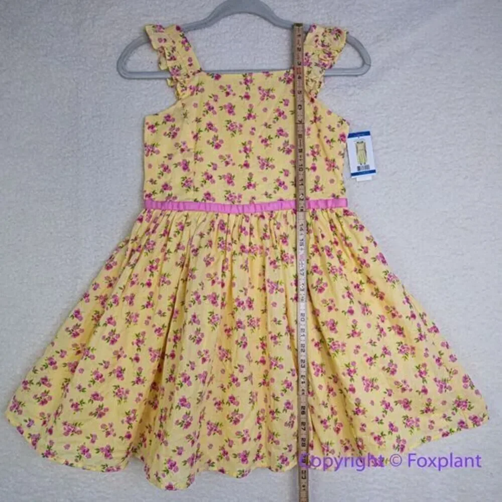 New! Zunie Girl Cotton Floral‎ fit and flare Knee-Length Dress yellow , size L